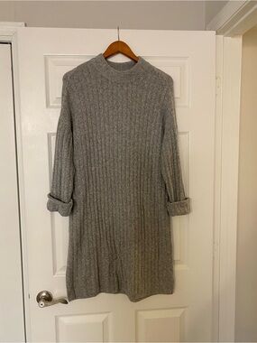 Hilary Radley Gray Ribbed Knit Long Sleeve Dress